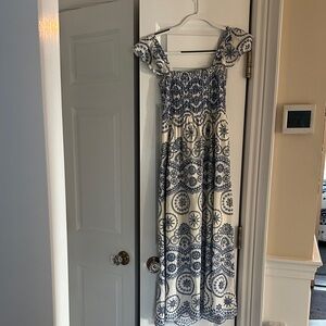 Elegant Blue and White Maxi Dress